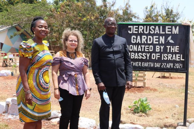 H. E. Shani Cooper with Rev. Charles Nii Ayitey Okine, Director of Parks and Gardens and Madam Esther Cobbah, CEO of Stratcomm Africa